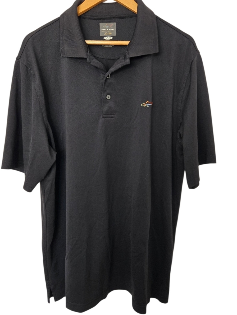 Greg Norman Play Dry Black Polo Shirt Mens Size Large Performance Golf Shirt